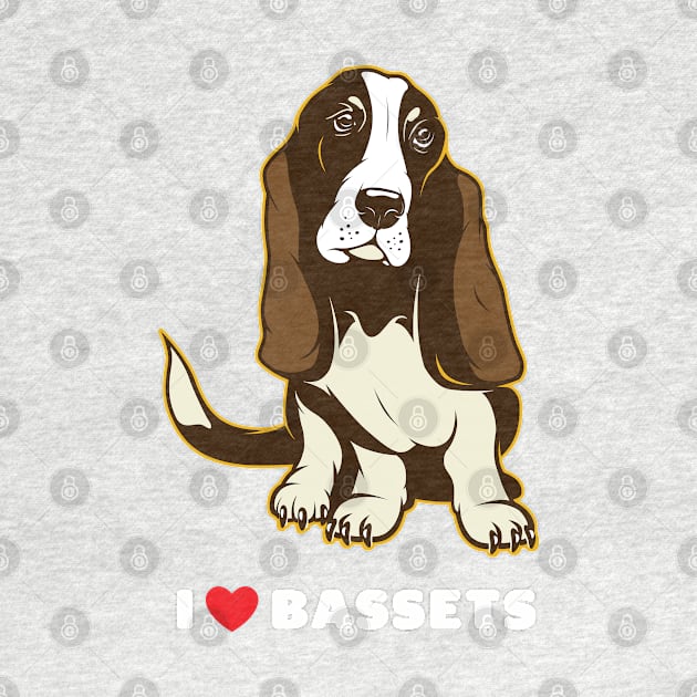 I Love Bassets Dog Art by Rumble Dog Tees